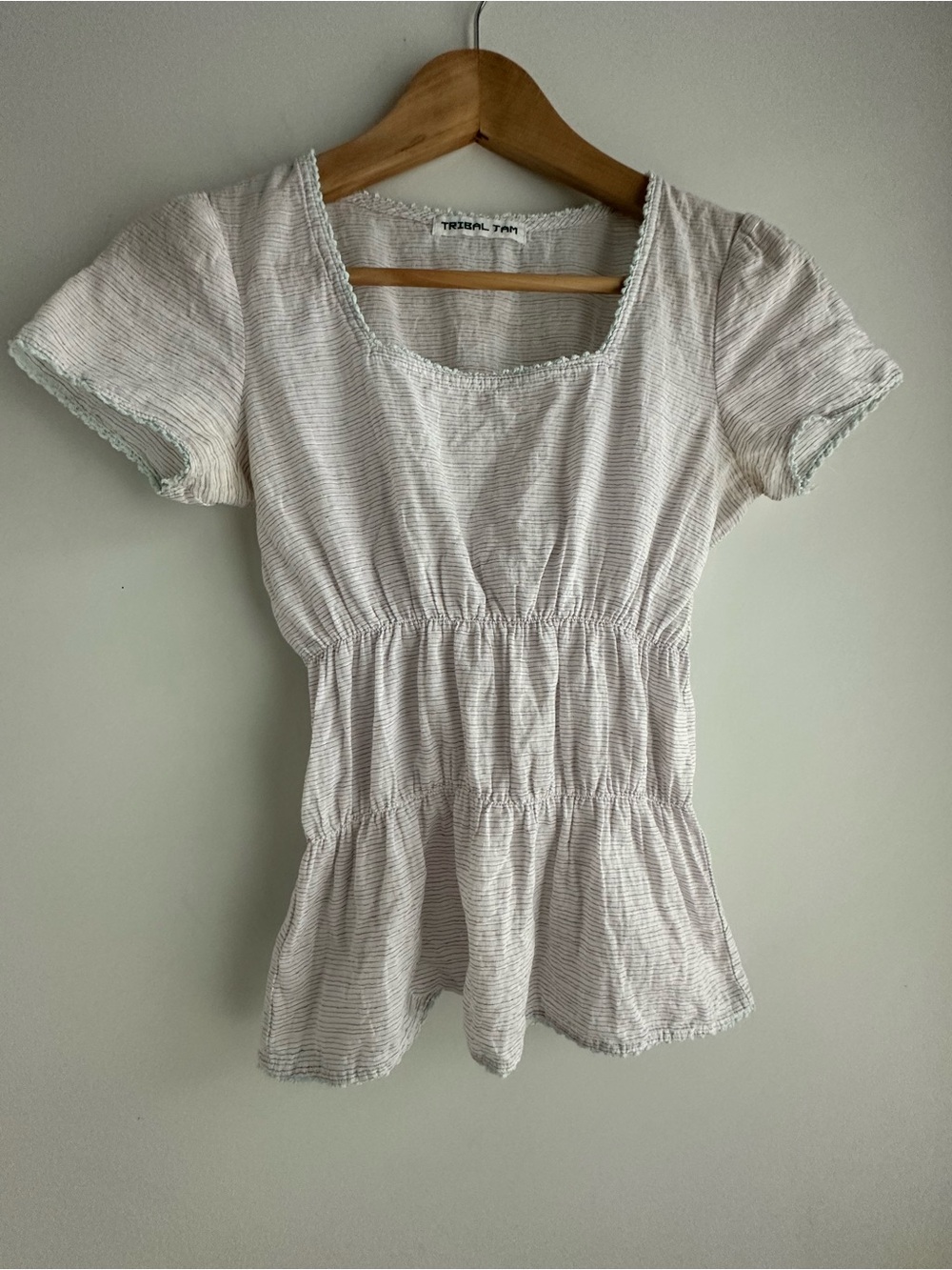 Y2k Japanese White Striped Short Sleeve Top XS